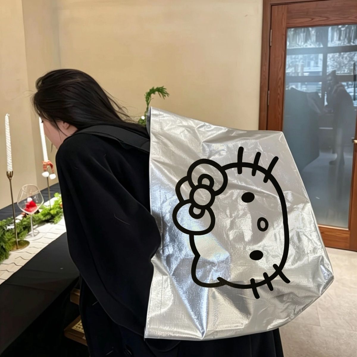 卡通可爱手提袋服装店购物袋折叠环保袋结实耐用单肩编织袋大容量