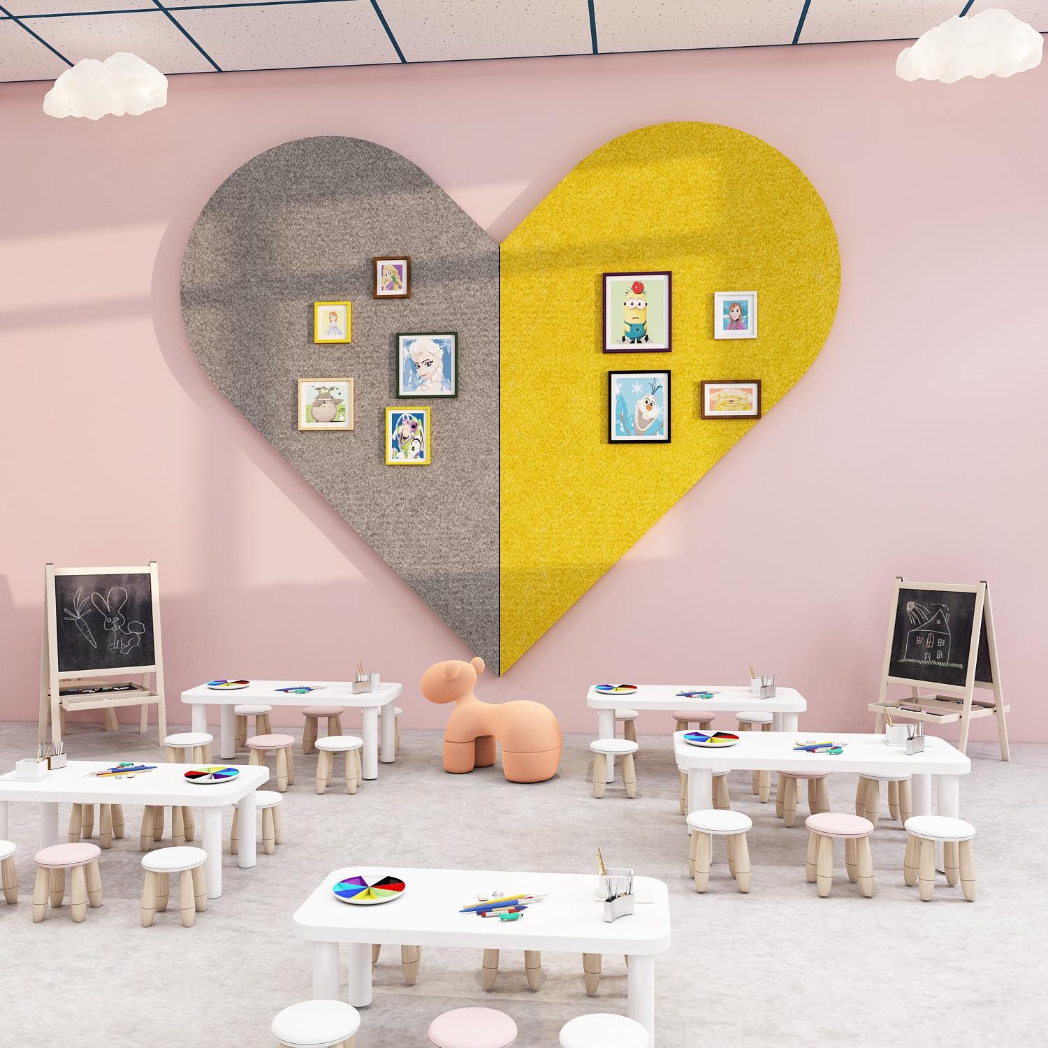 画室布置美术室教室装饰幼儿园墙面环创爱心毛毡板作品展示墙贴画