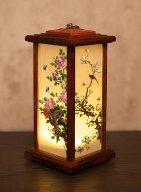 苏绣摆件中式家居装饰灯手工双面绣四角宫灯摆台国风刺绣工艺礼品