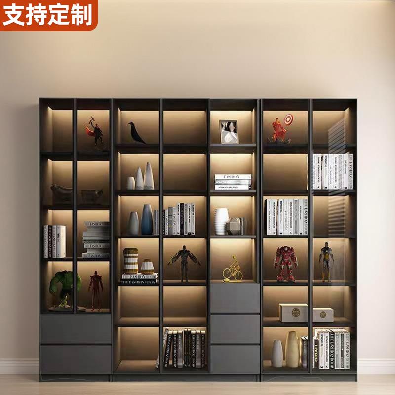 可定制实木书柜手玻璃展示柜客厅酒柜靠墙柜一体柜多功能收纳柜