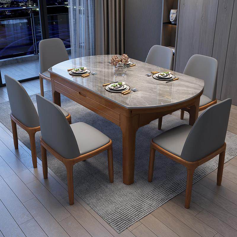 实木岩板餐桌椅组合现代简约轻奢家用小户型伸缩折叠可变圆形饭桌,住宅家具,岩板餐桌,淘宝优惠券,粉丝福利购,淘宝优惠卷