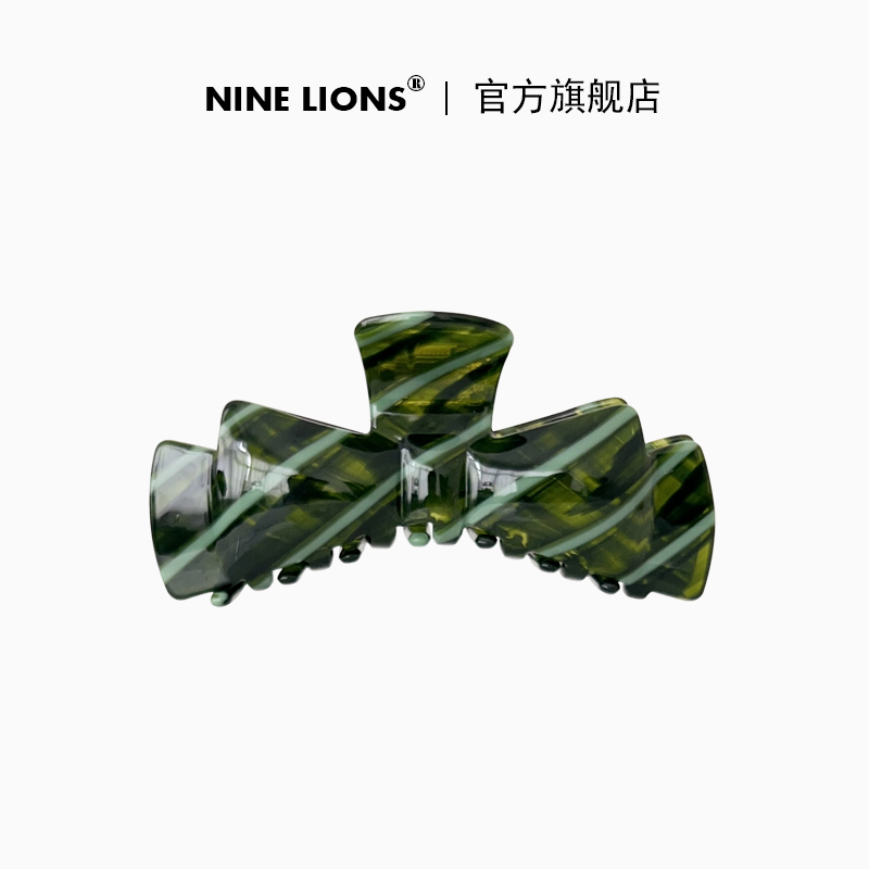 九只狮子（饰品）绿色醋酸大号抓夹高级感马尾鲨鱼夹气质百搭发饰