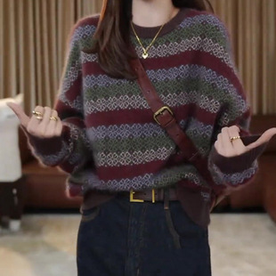 女秋冬新款 内搭针织衫 复古洋气减龄显瘦软糯毛衣 圆领长袖 轻熟法式