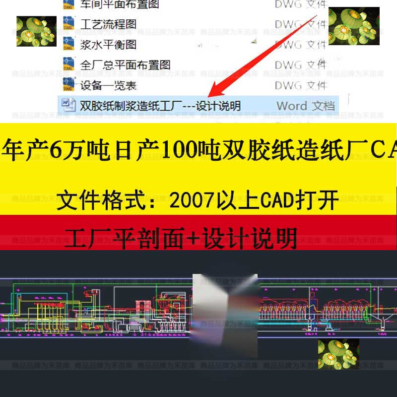 双胶印刷纸工厂CAD图造纸厂设计 车间工艺图设备布置布局设计说明
