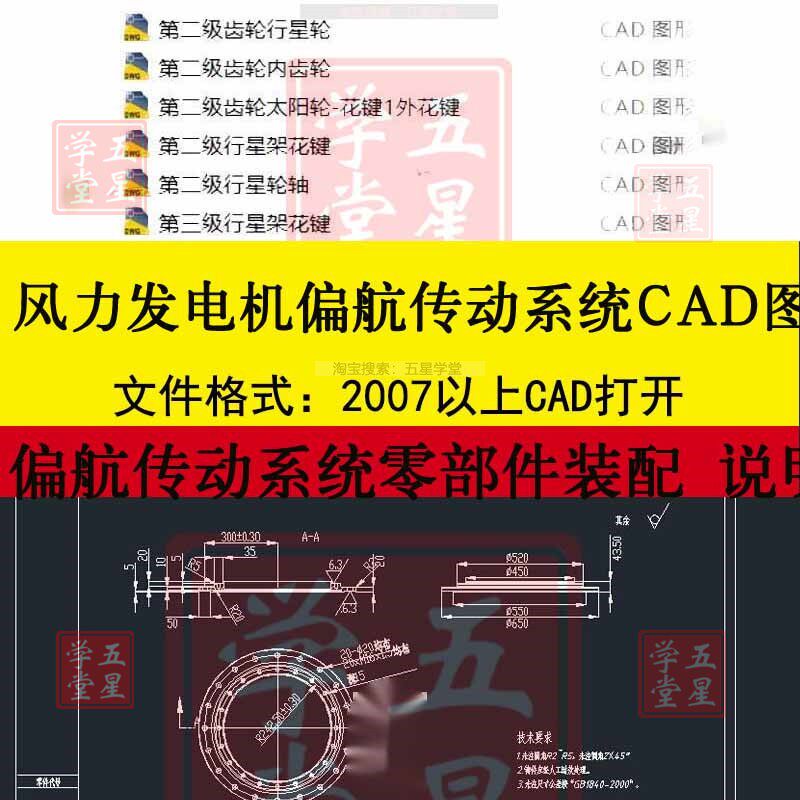 风力发电机偏航传动系统CAD图设计减速器齿轮总装配图设计说明