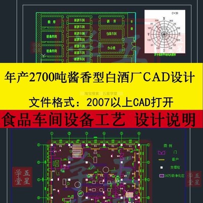 年产2700吨酱香型白酒工厂CAD设计饮料车间总平面布置工艺流程图