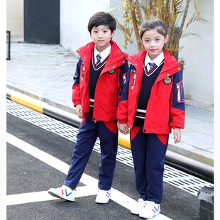 幼儿园园服秋冬装冲锋衣三件套老师一年级班服运动小学生校服套装