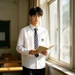 DK白衬衫男长袖宽松情侣套装韩版潮流学生班服休闲学院风衬衣校服
