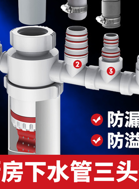 下水管三通洗脸盆三头通洗手盆排水管密封塞厨房下水道防返臭神器