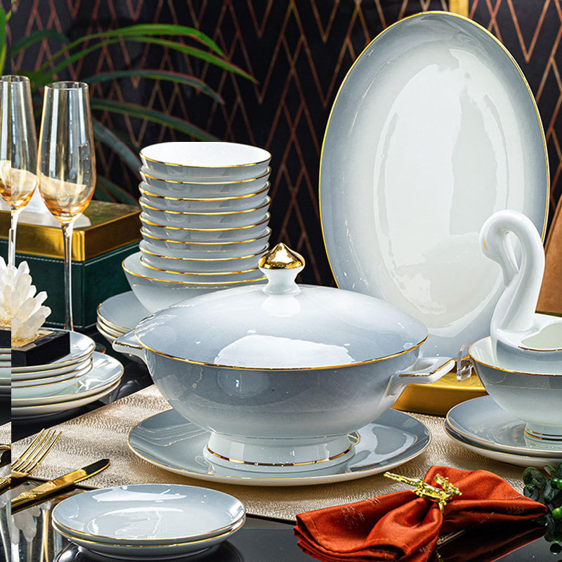 景德镇金边骨瓷餐具套装