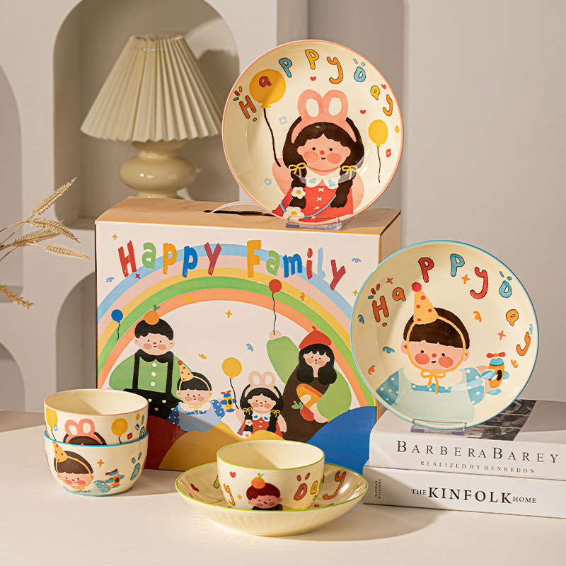 一家四口亲子陶瓷餐具套装