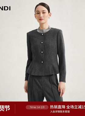 LANDI深灰色时尚圆领修身短款外套女西装上衣秋冬新品