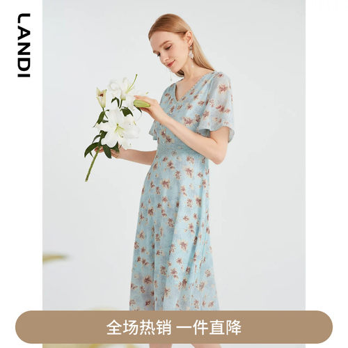 landi蓝地夏季新款浅绿蕾丝