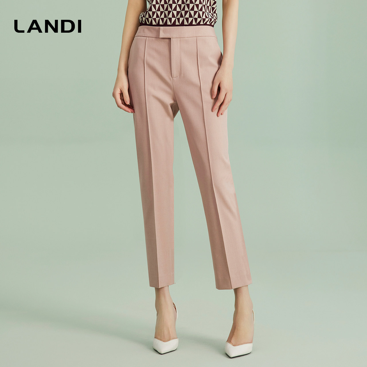 LANDI裸粉色修身显瘦高腰直筒长裤女西装裤春新品,女装/女士精品,西装裤/正装裤,淘宝优惠券,粉丝福利购,淘宝优惠卷