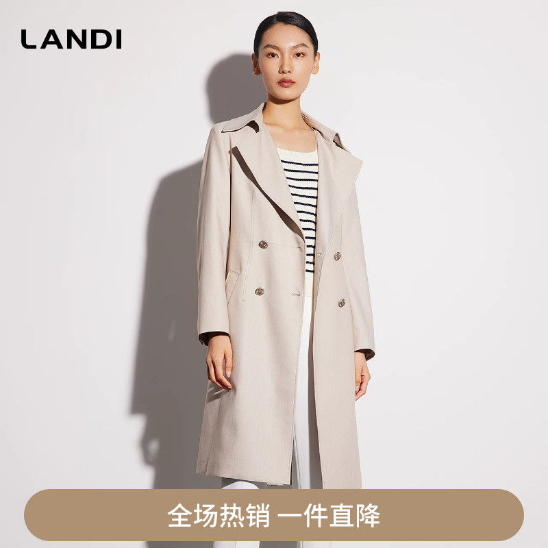 双排扣微收腰长款风衣外套
