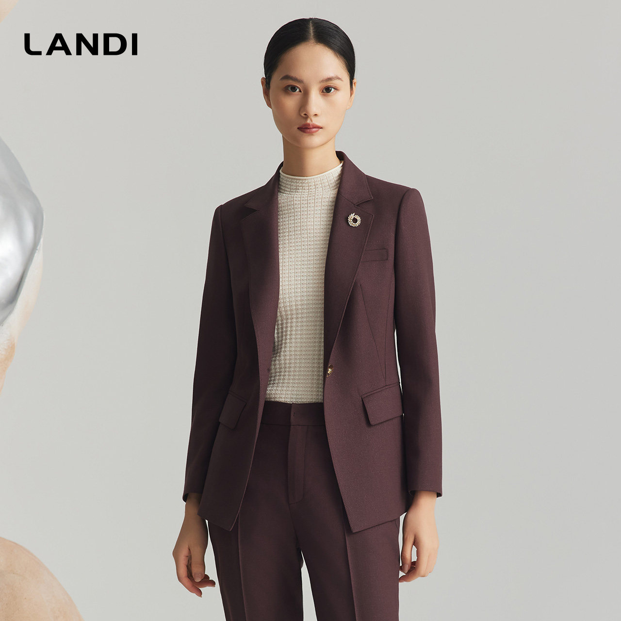 LANDI酒红色高级感羊毛西装外套