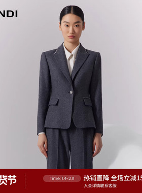 LANDI深灰色高级感垫肩收腰显瘦绵羊毛西服外套女西装冬新品