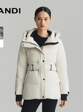 LANDI鹅绒立领连帽收腰羽绒服
