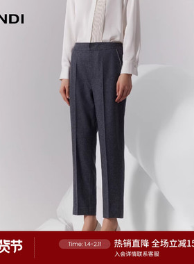 LANDI深灰色绵羊毛高腰百搭直筒西装裤女通勤气质长裤冬新品