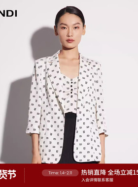 LANDI白色醋酸LD字母印花宽松西装外套女夏新品七分袖上衣