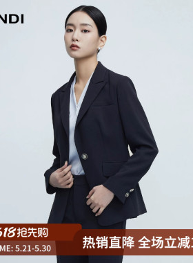 [万能百搭]LANDI藏蓝色醋酸收腰西服外套女西装2024春季新款