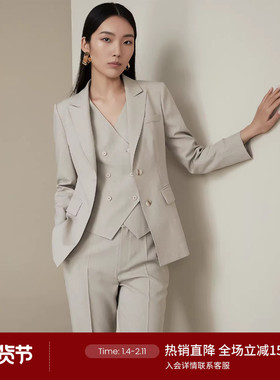 LANDI秋季新款浅灰色修身西装外套女职业通勤西服上衣