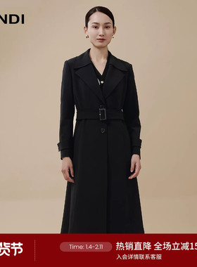 LANDI黑色高级感通勤收腰系带风衣外套女中长款秋新品