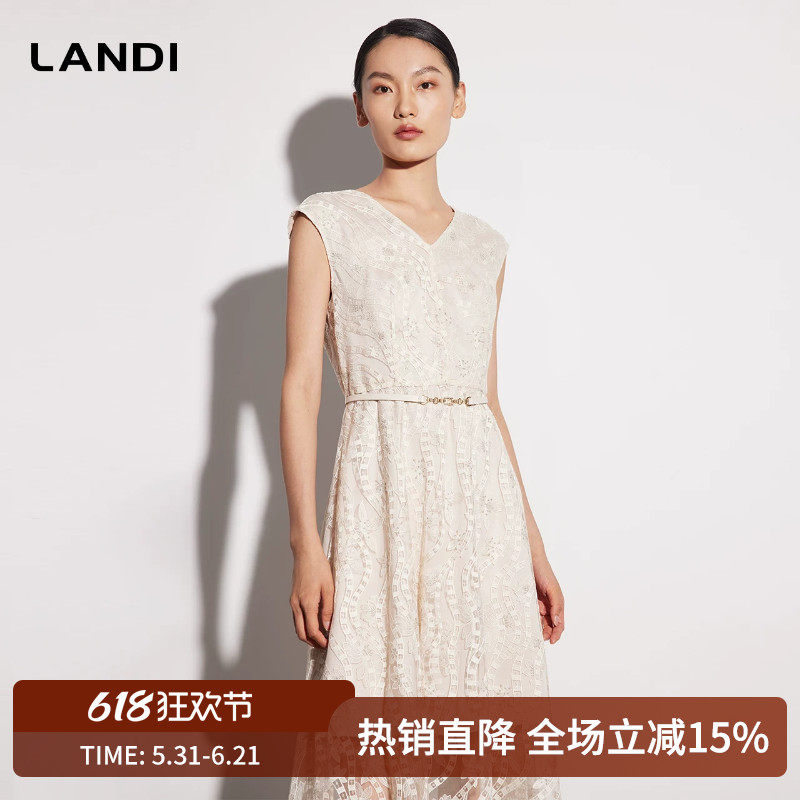 法式优雅气质V领收腰蕾丝连衣裙