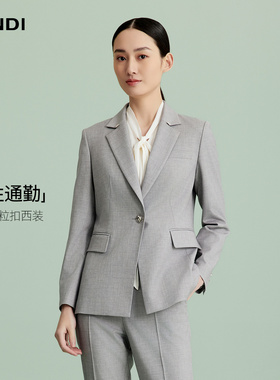 LANDI浅灰色一粒扣微收腰通勤西装外套女西服春新品