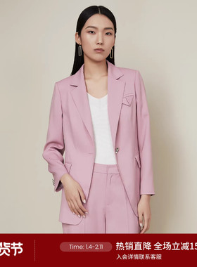 LANDI粉色知性气质长袖西装外套女收腰通勤西服上衣秋新品