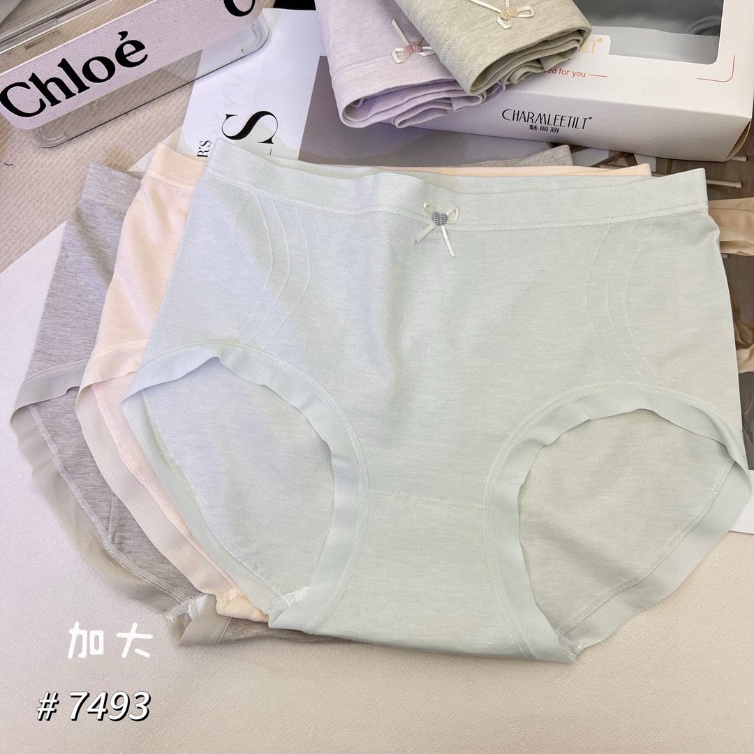 魅丽翘7493五条装中高腰无缝加大版彩棉内裤女包臀蚕丝底档三角裤
