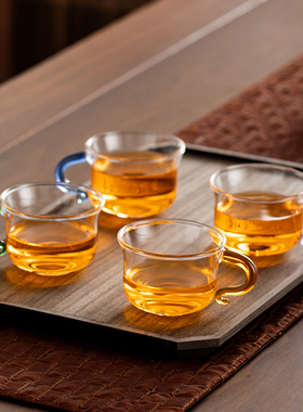 品一恒耐热透明玻璃小茶杯品茗杯带把玻璃杯功夫茶主人杯小杯子