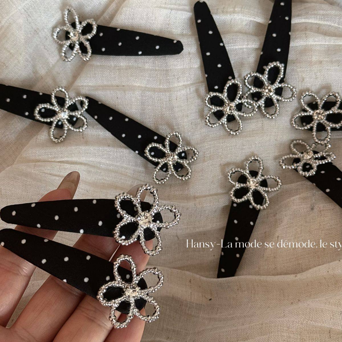 波点闪钻花朵夹子发夹高级感精致侧边发卡百搭刘海夹碎发边夹头饰,饰品/流行首饰/时尚饰品新,民族风发饰,淘宝优惠券,粉丝福利购,淘宝优惠卷