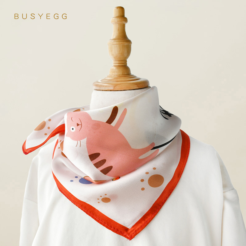 busyegg猫咪棒棒糖真丝小方巾