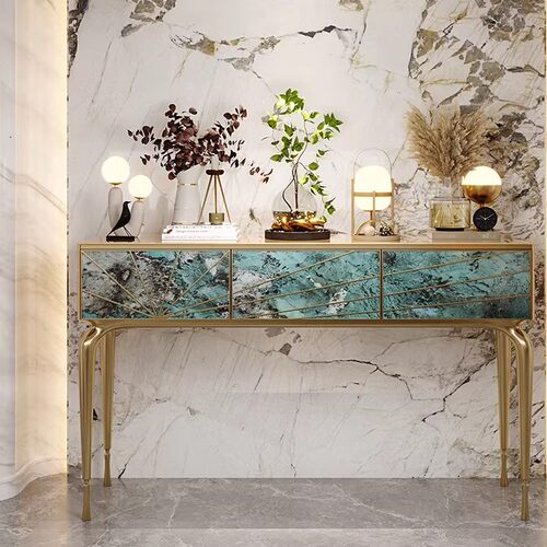 意式轻奢铁艺石纹玄关台