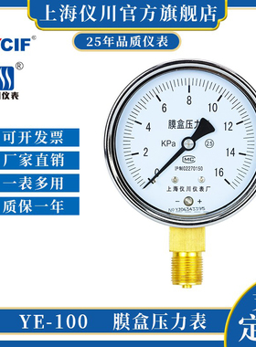 上海仪川YE-100 微压表 膜盒压力表表 千帕表天然气管道0-60KPa