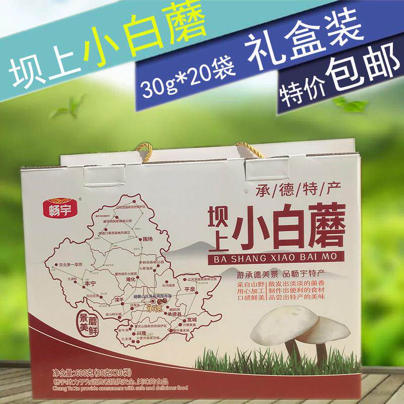 承德坝上小白蘑菇礼盒装塞罕草原畅宇野生食用菌30g*20袋山珍干货
