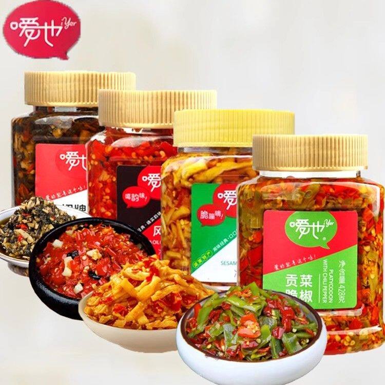 嗳也428g贡菜脆椒外婆菜香麻油拌萝卜瓶装湖南特产农家味开胃下饭