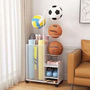 篮球收纳架家用运动健身器材瑜伽垫收纳筐羽毛球拍哑铃球类置物架