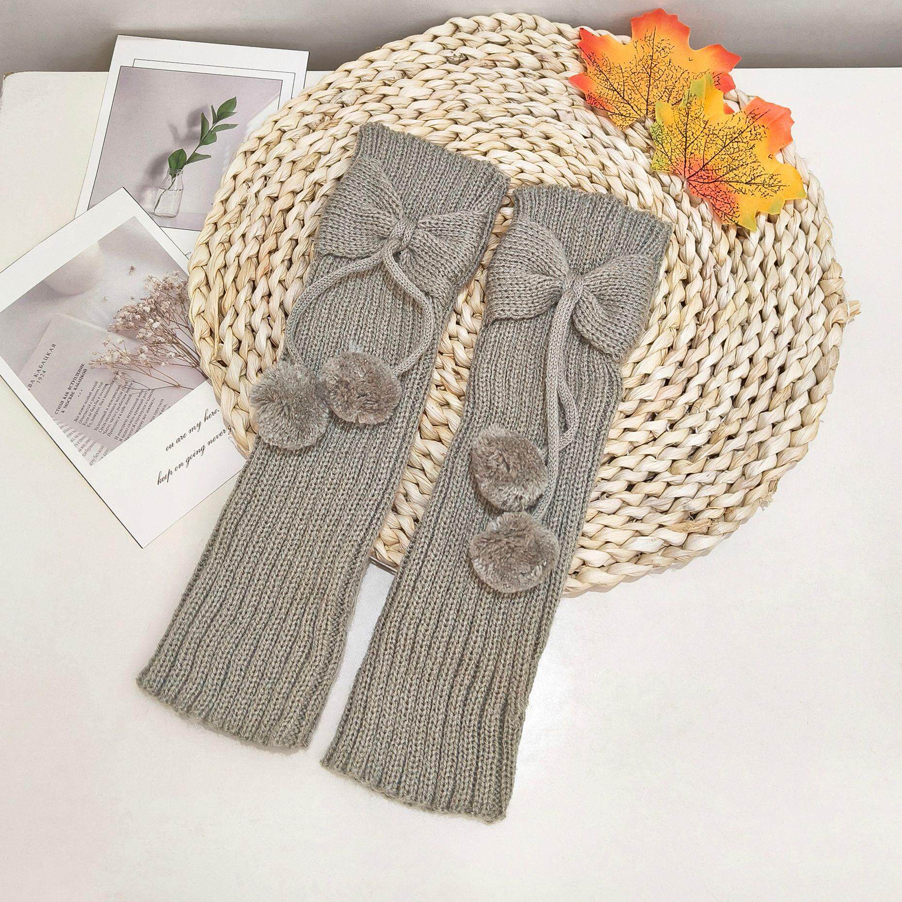 鞋套堆堆袜儿童款蝴蝶结挂球袜套新款秋冬中大童护膝毛线保暖靴套