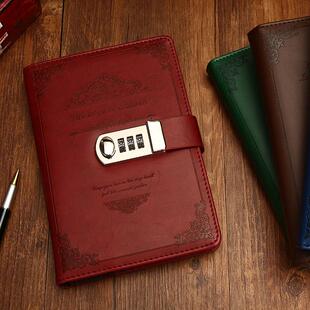 日记密码本A5密码本活页笔记本商务记录本加厚复古记事本带锁日记本子手账本