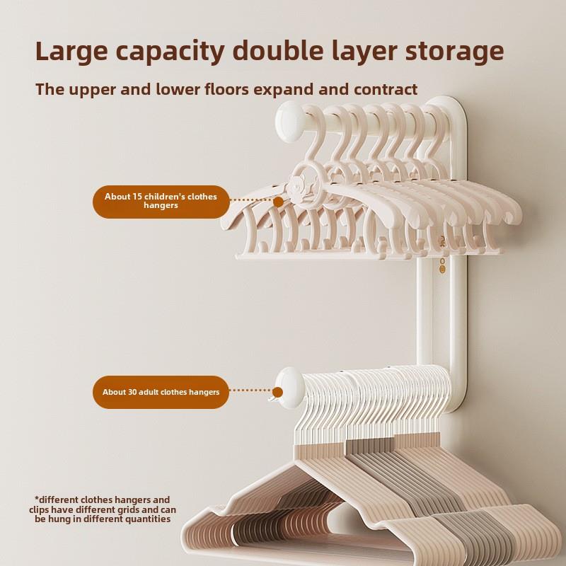 可伸缩衣架收纳架免打孔神器阳台整理挂钩壁挂式墙上勾晾折叠家用