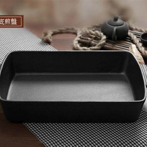 铸铁烤鱼锅长方形煎锅炖鱼锅家用商用烤肉锅炸油条锅无涂层不粘