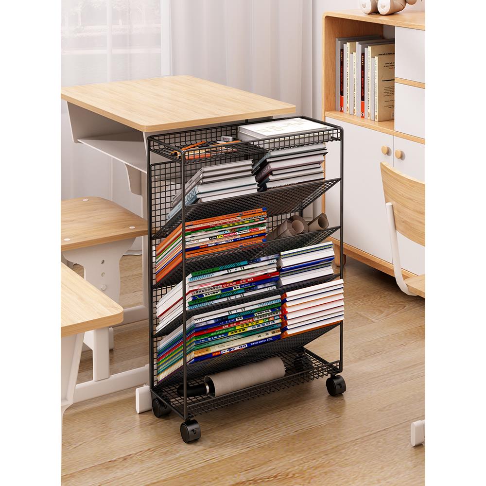 可移动桌边书架侧边课桌收纳神器书桌学生书本书立落地小型置物架