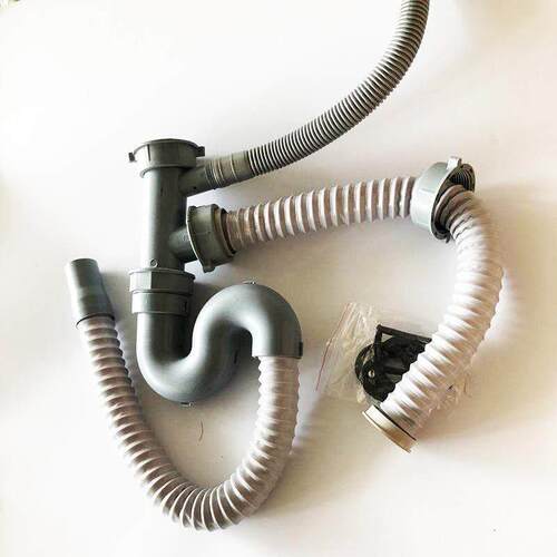 洗菜盆双槽下水管不锈钢菜盆水槽下水软管内嵌钢丝加厚S弯管定制