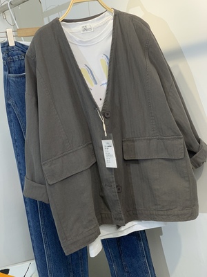 百搭单排扣纯棉布工装中性外套