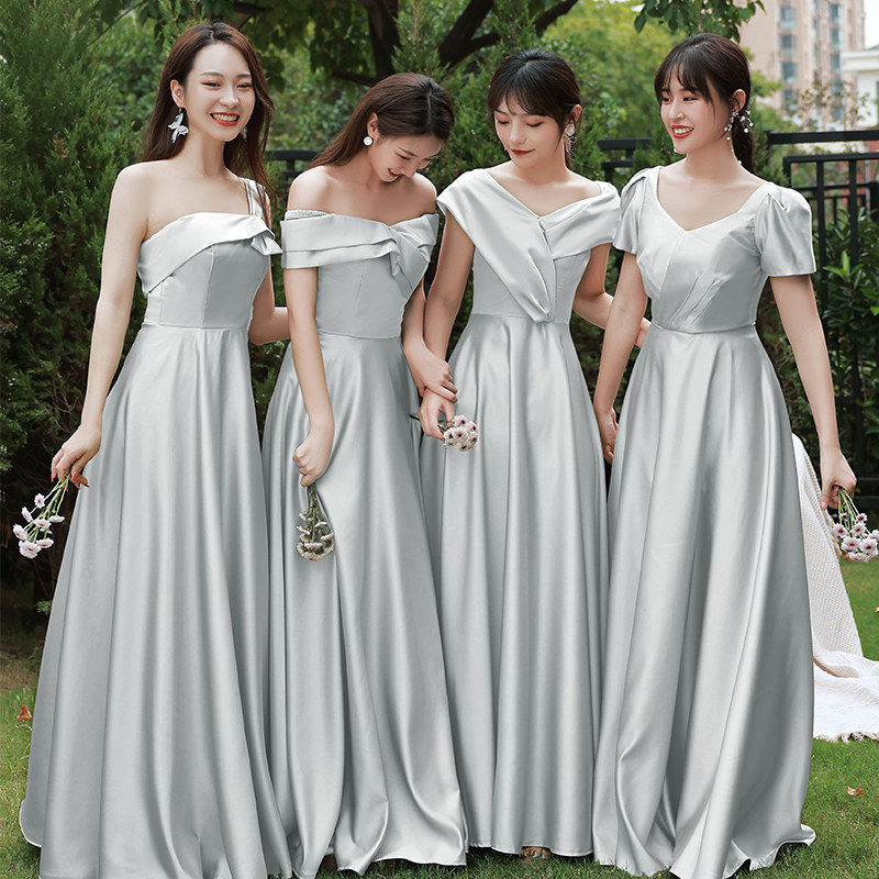 韩式伴娘服大码胖mm灰色高级感气质姐妹团学生毕业照艺考女冬