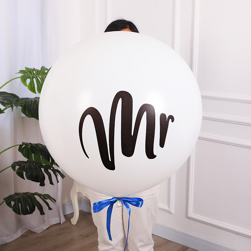 24/36寸正圆笑脸mr mrs女士先生白色大气球结婚拍照场景装饰布置