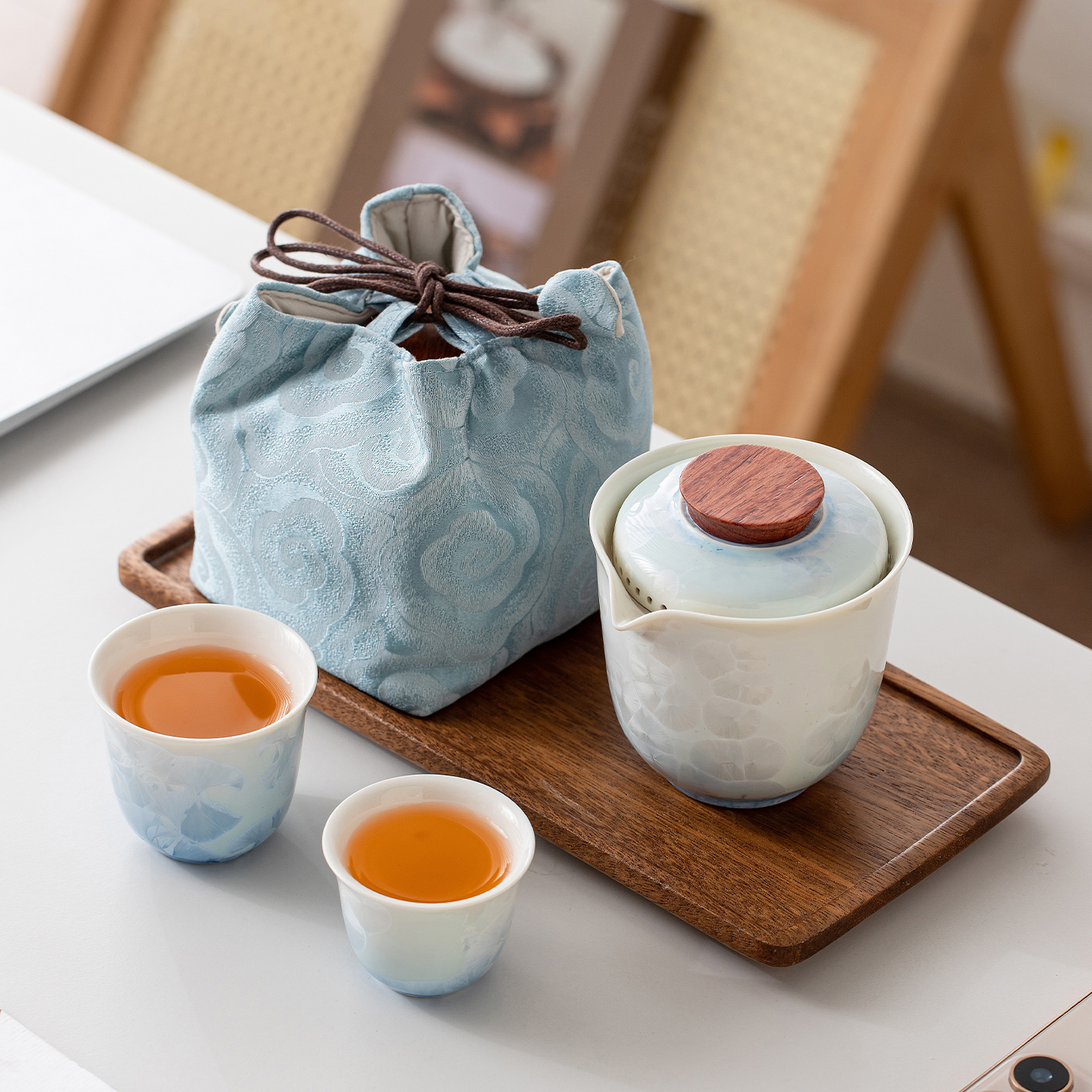 结晶釉便携旅行茶具一壶二杯