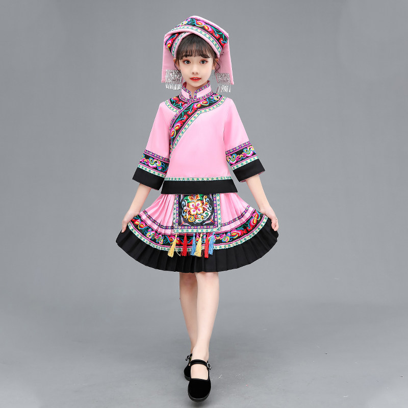 高档族广西三月家三民族服装儿表童壮族苗族土男女童少数瑶族演出